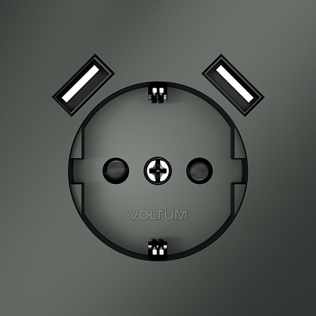 Розетка встраиваемая VOLTUM S70 с заземлением и защитными шторками, с USB, A+A, (титан) VLS040406