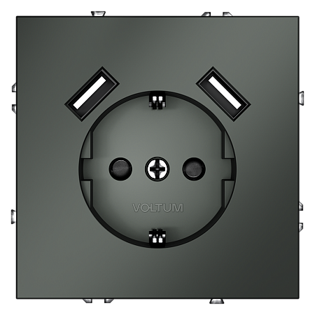 Розетка встраиваемая VOLTUM S70 с заземлением и защитными шторками, с USB, A+A, (титан) VLS040406