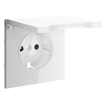 Накладка для розетки с заземлением, защитными шторками и крышкой Voltum S70 (белый глянцевый) VLS000801