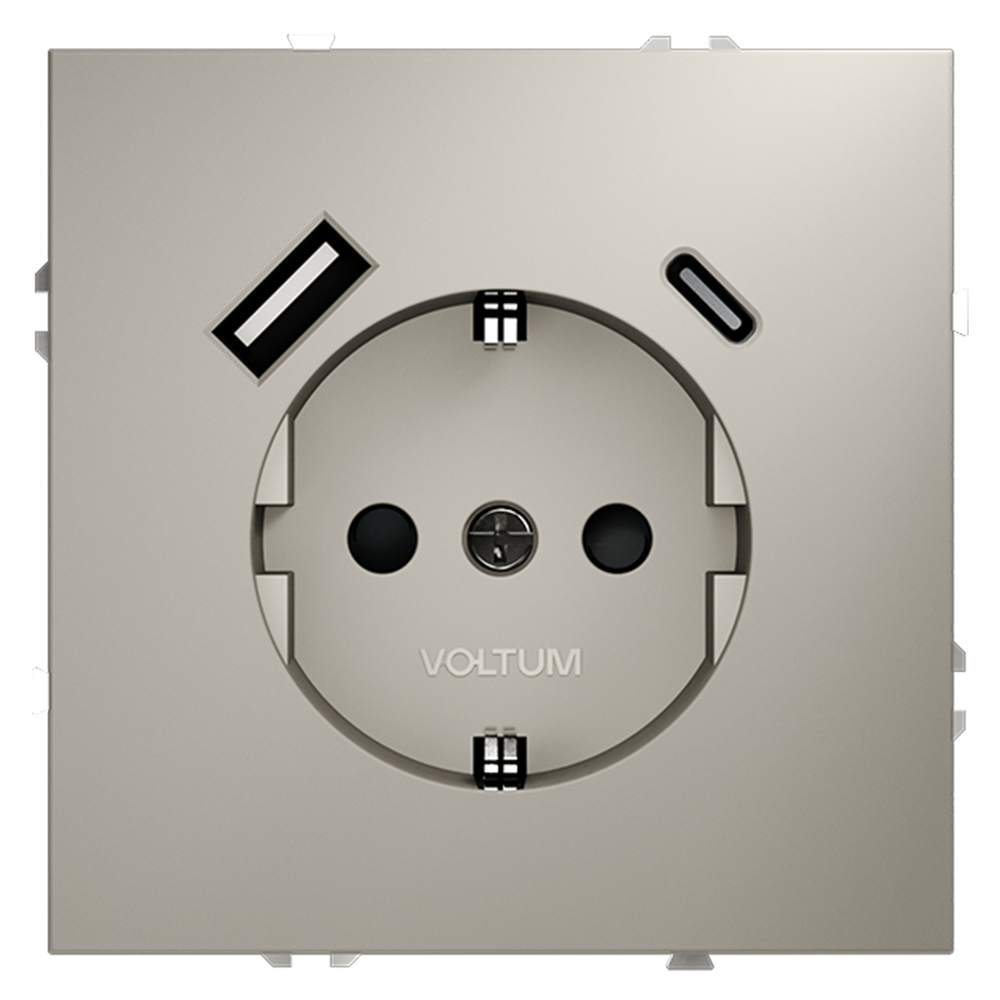 Розетка встраиваемая VOLTUM S70 с заземлением и защитными шторками, с USB, A+С, (кашемир) VLS040503