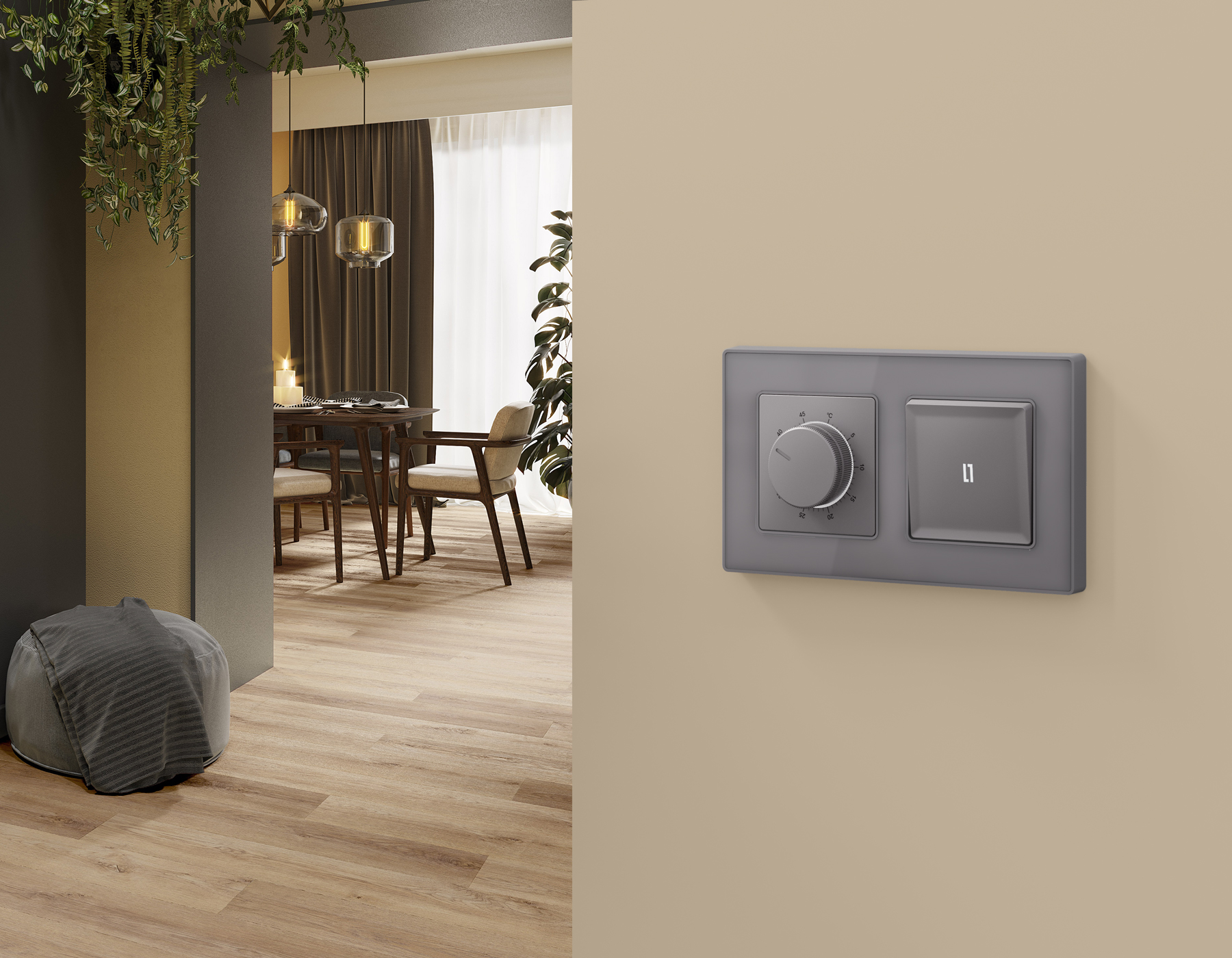 Комплект механизма терморегулятора с датчиком для теплого пола с подсветкой 16A-250V Ambrella Volt Alfa MA505710