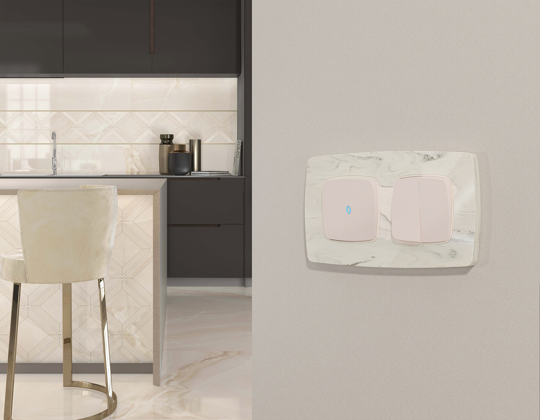 Комплект механизма 2-клавишного перекрестного выключателя 10A Omega MO203030