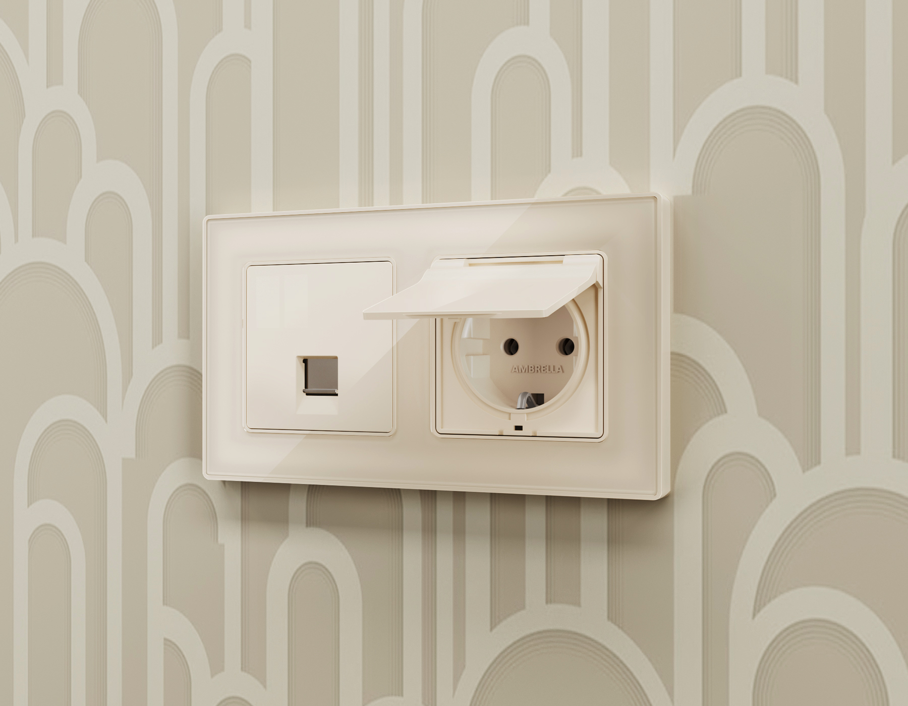 Комплект механизма компьютерной розетки RJ-45 (8P8C) CAT6A экранированной с автоматической защитной шторкой Ambrella Volt Alfa MA312005