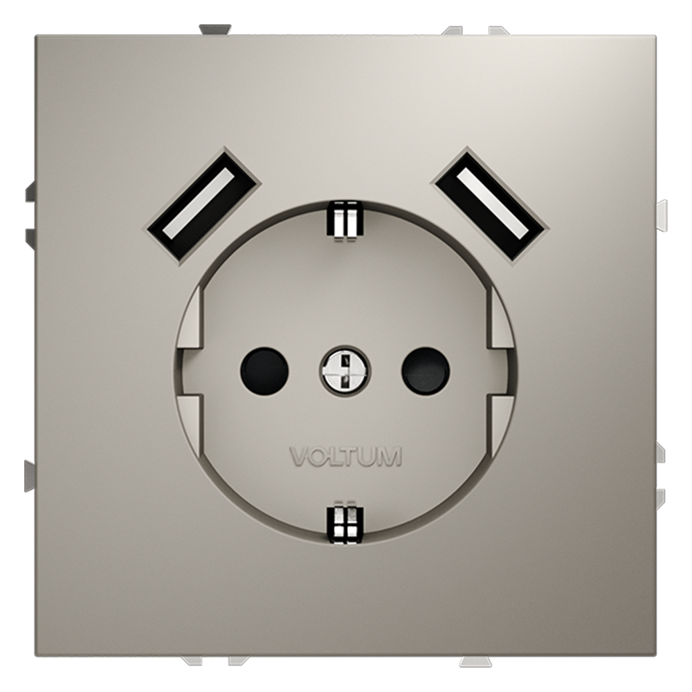 Розетка встраиваемая VOLTUM S70 с заземлением и защитными шторками, с USB, A+A, (кашемир) VLS040403