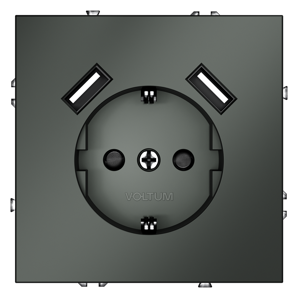 Розетка встраиваемая VOLTUM S70 с заземлением и защитными шторками, с USB, A+A, (титан) VLS040406