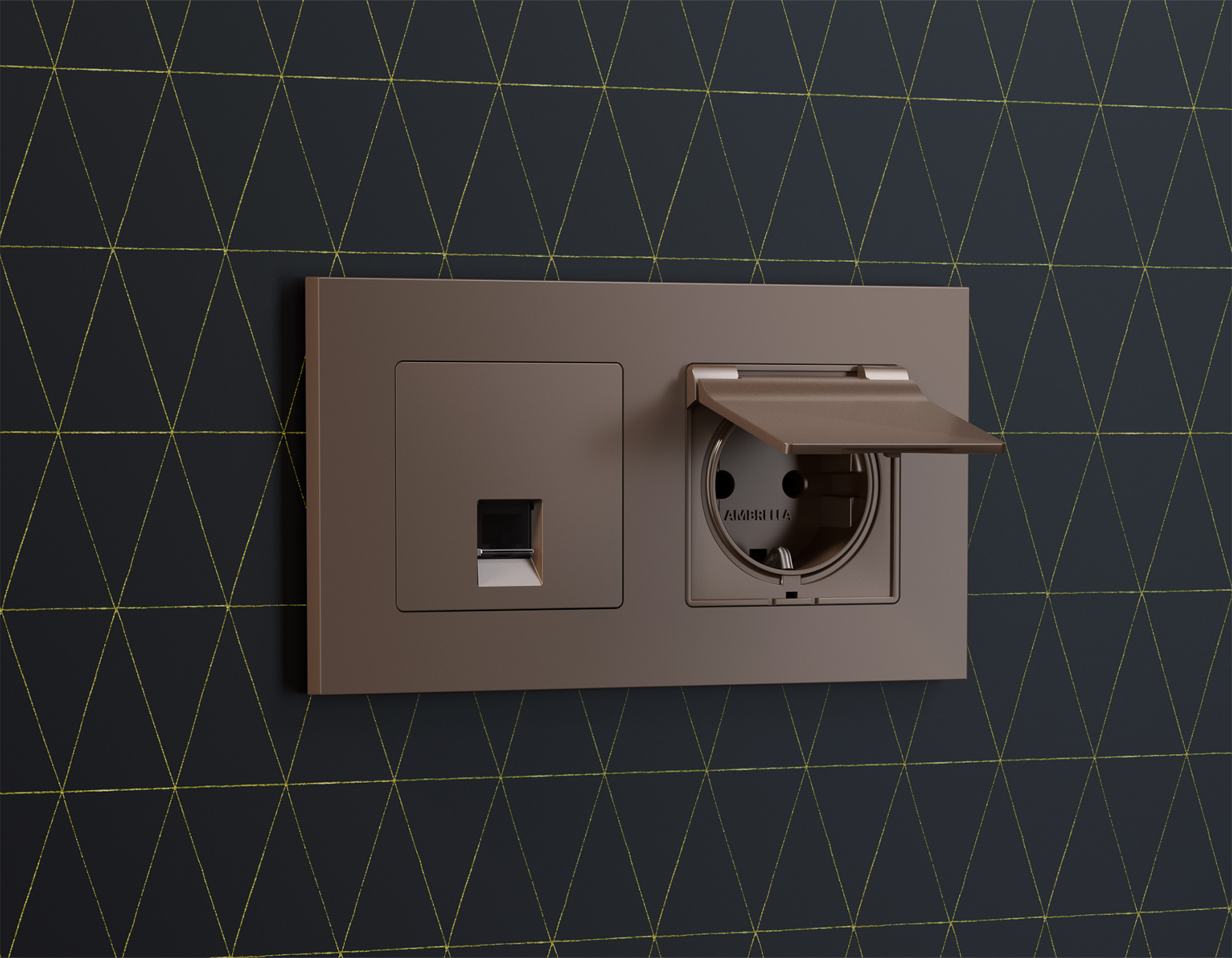 Комплект механизма компьютерной розетки RJ-45 (8P8C) CAT6A экранированной с автоматической защитной шторкой Ambrella Volt Alfa MA642005