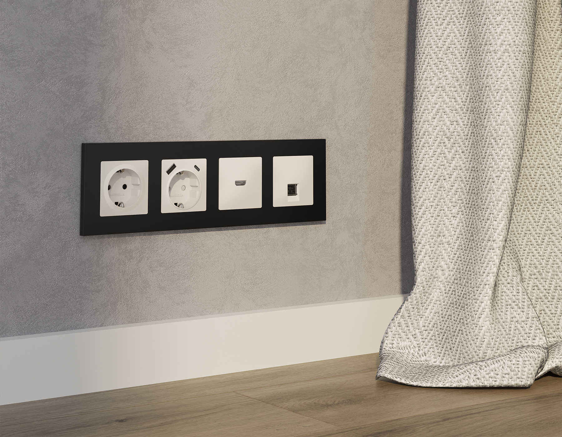 Комплект механизма компьютерной розетки RJ-45 (8P8C) CAT6A экранированной с автоматической защитной шторкой Ambrella Volt Alfa MA332005