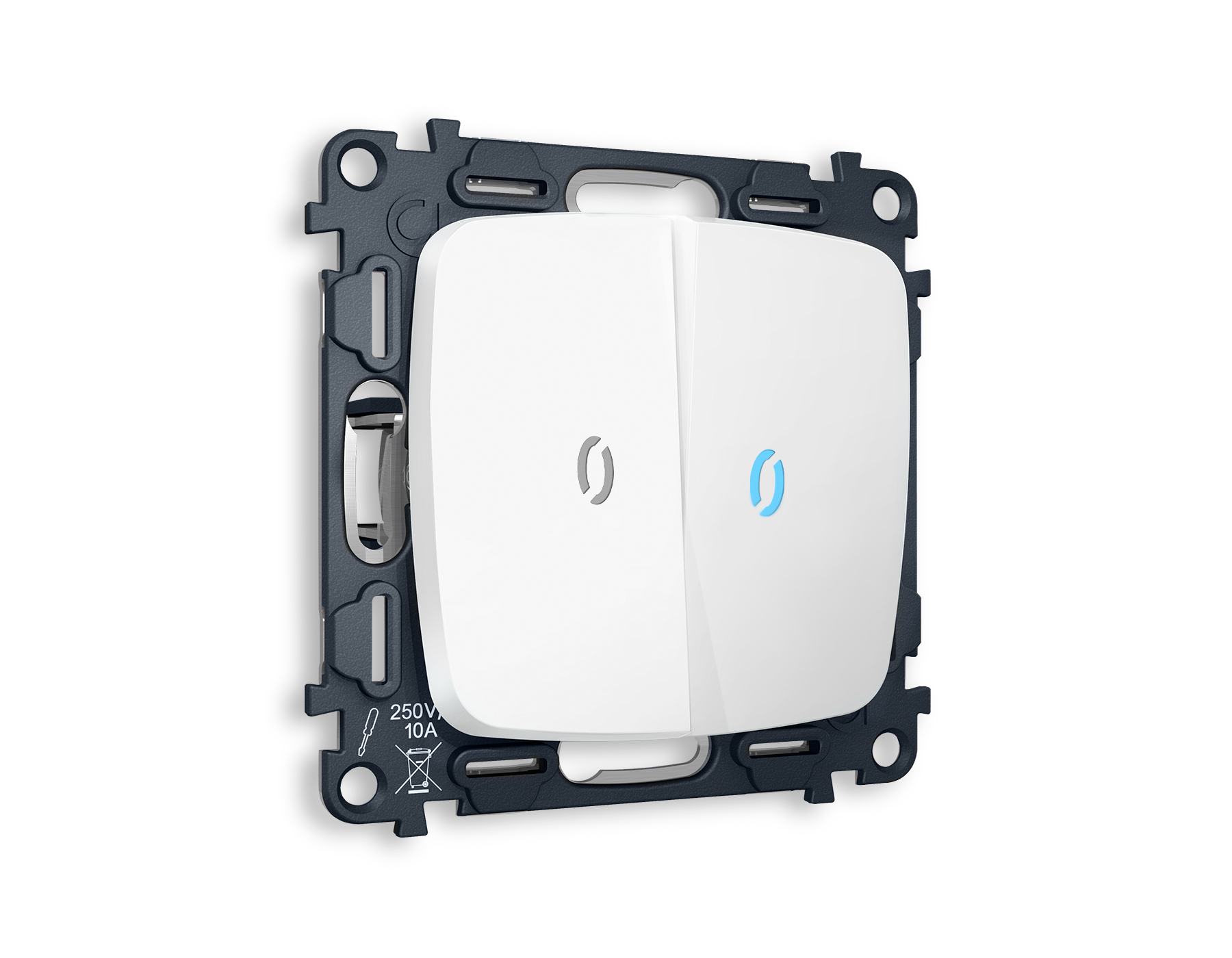 Комплект механизма 2-клавишного проходного выключателя с подсветкой 10000K Ambrella Volt OMEGA MO124040