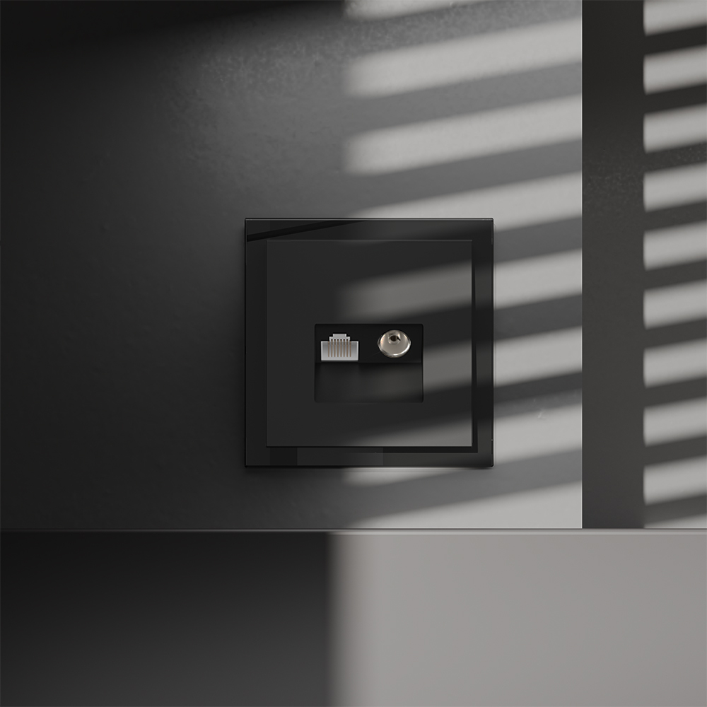 Розетка телевизионная встраиваемая TV+RJ45 кат. 6 Voltum S70 (черный матовый) VLS060708