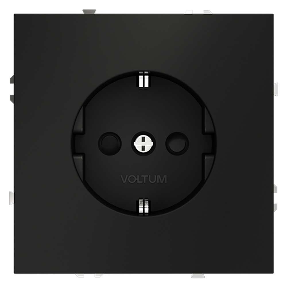 Розетка встраиваемая VOLTUM S70 с заземлением и защитными шторками, (черный матовый) VLS040208