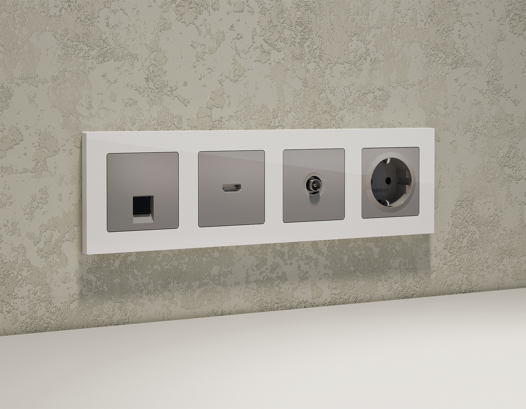 Комплект механизма компьютерной розетки RJ-45 (8P8C) CAT6A экранированной с автоматической защитной шторкой Ambrella Volt Alfa MA512005