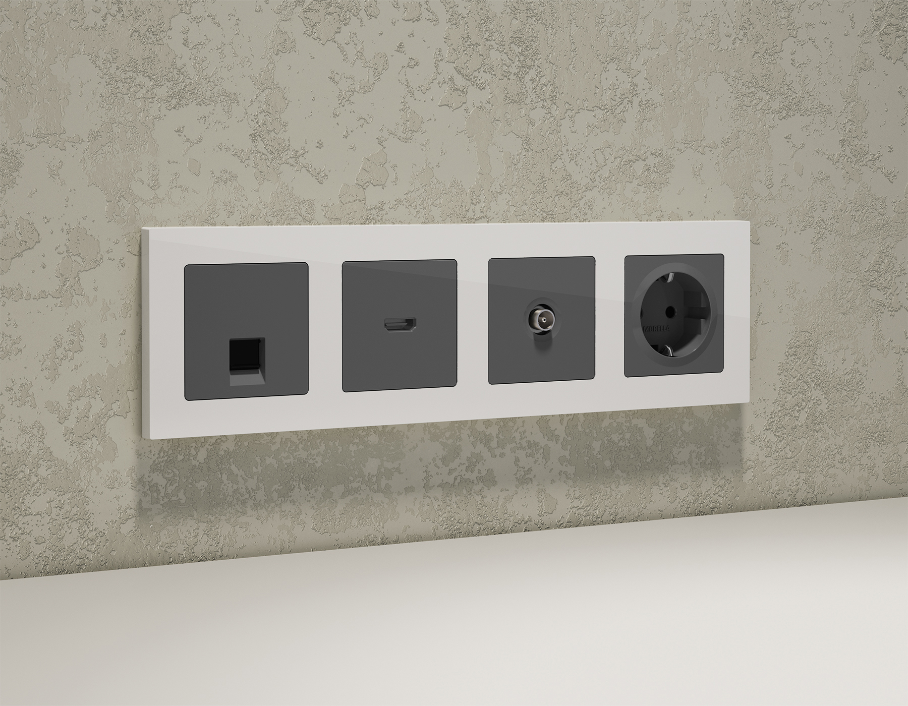 Комплект механизма компьютерной розетки RJ-45 (8P8C) CAT6A экранированной с автоматической защитной шторкой Ambrella Volt Alfa MA662005