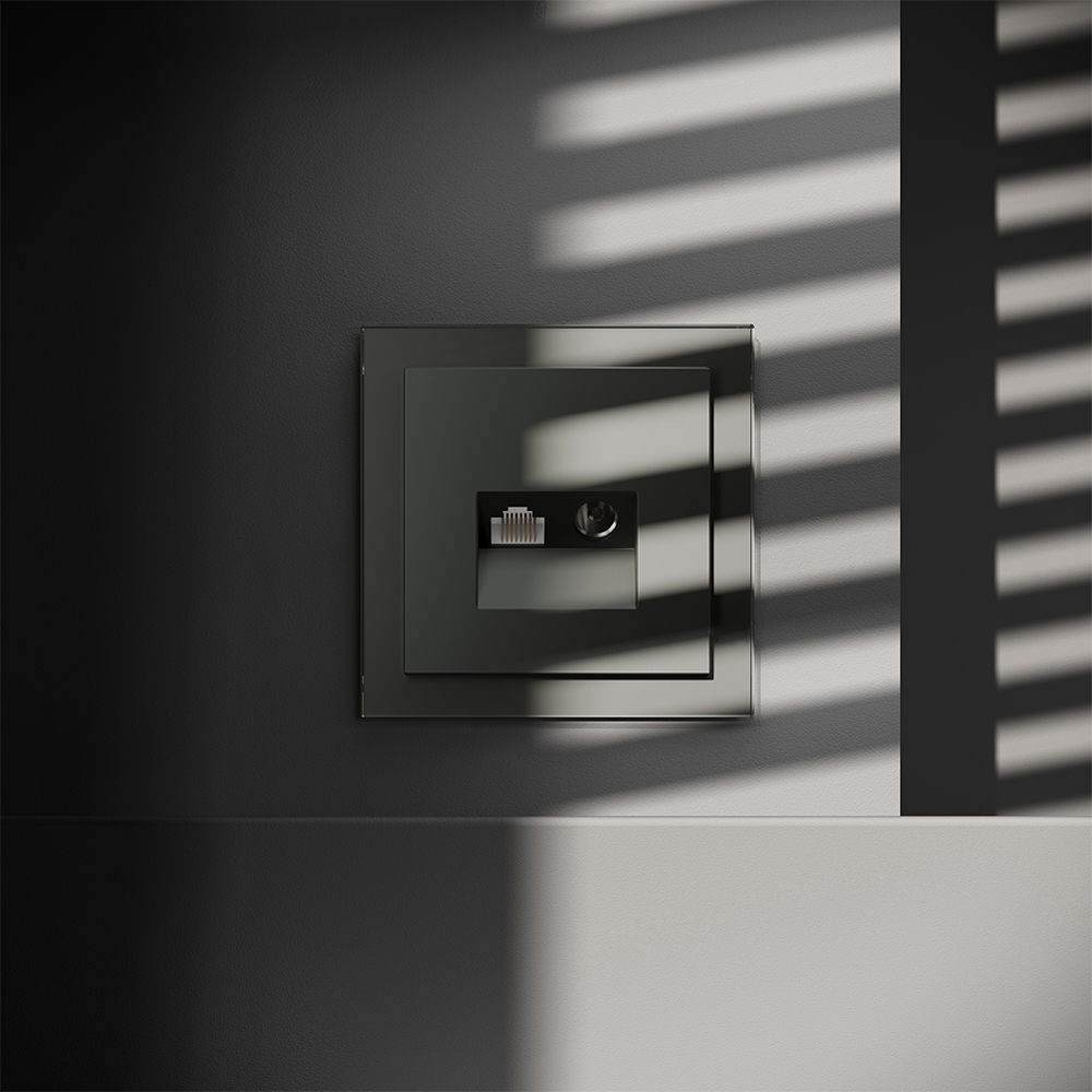 Розетка телевизионная встраиваемая TV+RJ45 кат. 6 Voltum S70 (титан) VLS060706