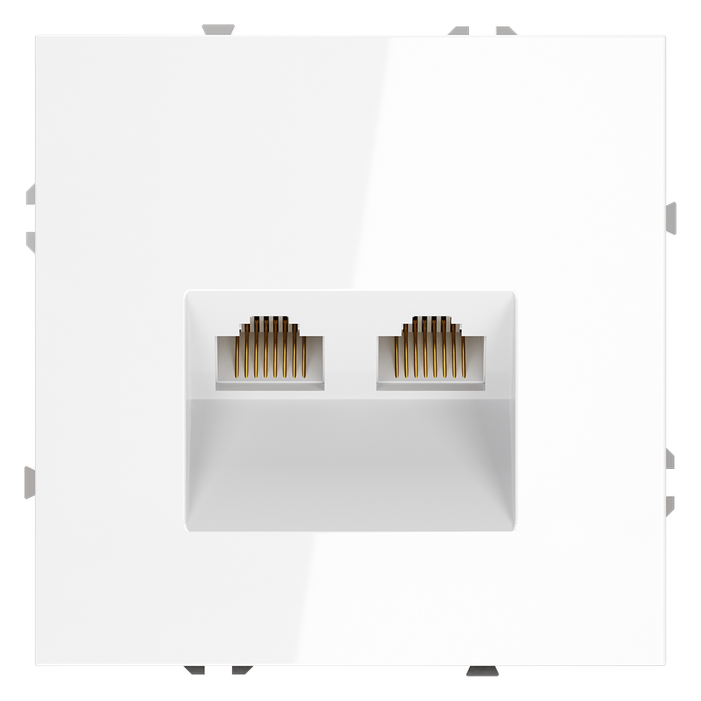 Розетка компьютерная встраиваемая VOLTUM S70 двойная RJ45+RJ45 кат.6, (белый глянцевый) VLS060201