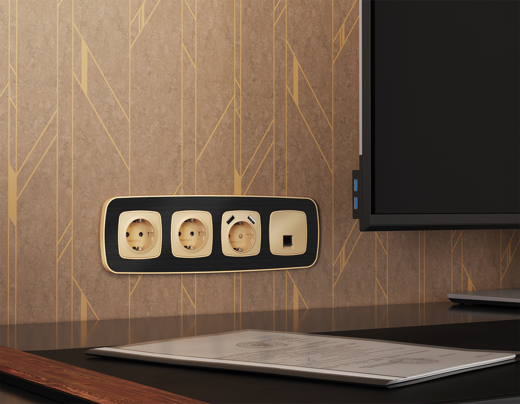 Комплект механизма компьютерной розетки RJ-45 (8P8C) CAT6A экранированной с защитной шторкой Omega MO612005