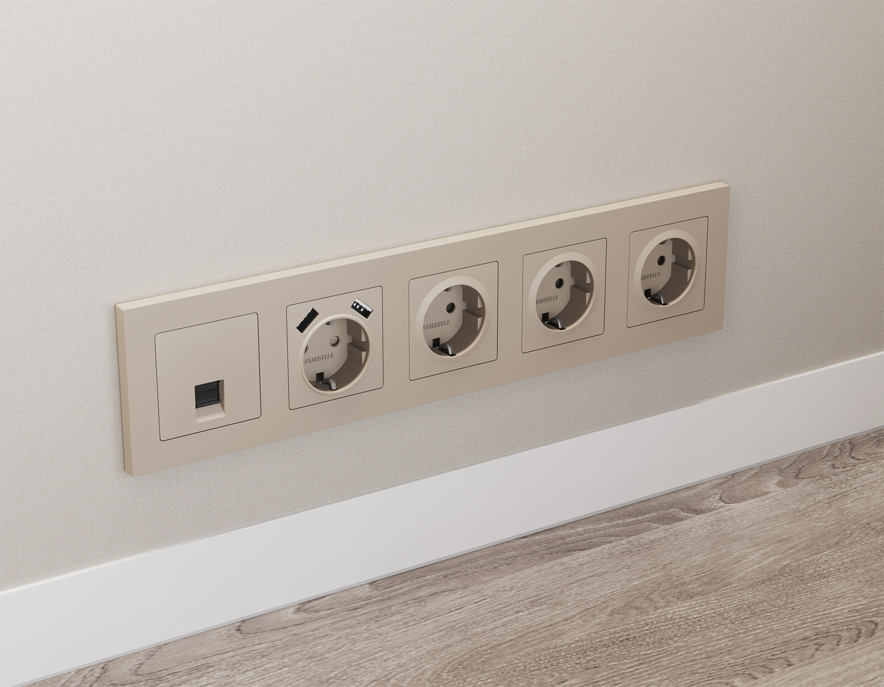 Комплект механизма компьютерной розетки RJ-45 (8P8C) CAT6A экранированной с автоматической защитной шторкой Ambrella Volt Alfa MA372005