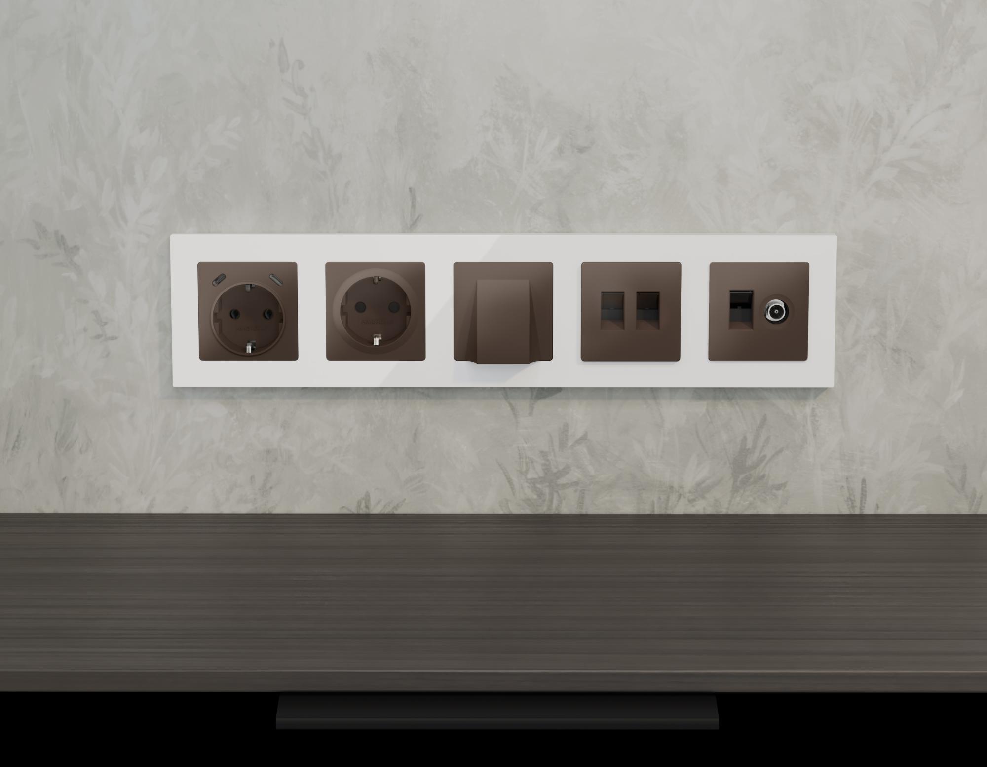 Комплект механизма электрической розетки 2USB С+C 20W (быстрая зарядка) с/з на винтовых зажимах 16A-250V Ambrella Volt Alfa MA640510