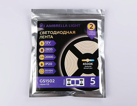 Светодиодная лента GS1502 2835 240Led 19.2W 2V IP20 4500K GS GS1502