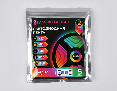 Светодиодная лента RGB GS4302 5050 60Led 14.4W 24V IP20 RGB GS GS4302