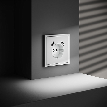 Розетка встраиваемая VOLTUM S70 с заземлением и защитными шторками, с USB, A+A, (белый матовый) VLS040402