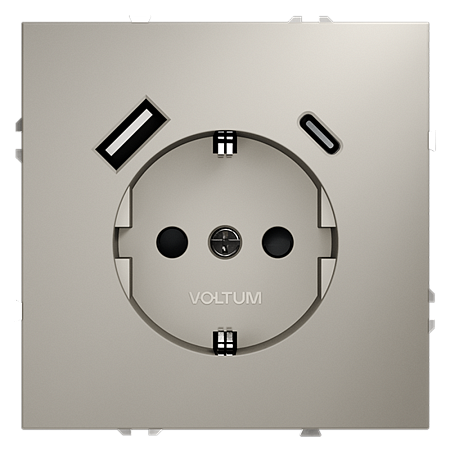 Розетка встраиваемая VOLTUM S70 с заземлением и защитными шторками, с USB, A+С, (кашемир) VLS040503
