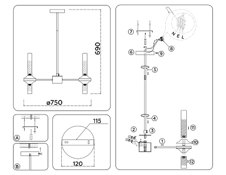 Люстра на штанге Ambrella light LH55360