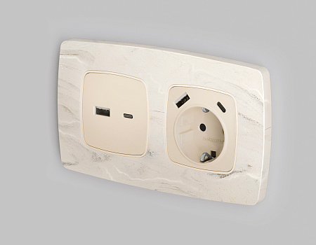 Лицевая панель для электрической розетки с/з со шторками 2USB A+C QUANT Ambrella Volt OMEGA OP3300