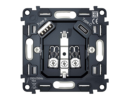 Механизм электрической розетки быстрая зарядка с заземлением на винтовых зажимах Ambrella Volt QUANT VM160