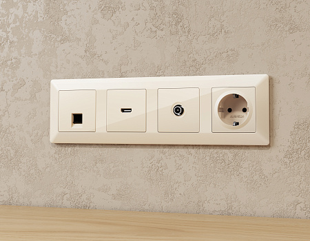 Комплект механизма компьютерной розетки RJ-45 (8P8C) CAT6A экранированной с автоматической защитной шторкой Ambrella Volt Alfa MA312005