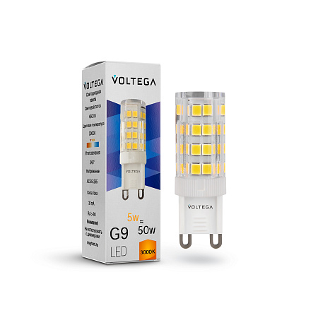 Лампа светодиодная G9 5W, 460 Lm, 3000K, 220V IP20 Voltega Capsule G9 7185