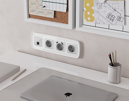 Комплект механизма компьютерной розетки RJ-45 (8P8C) CAT6A экранированной с защитной шторкой Omega MO412005