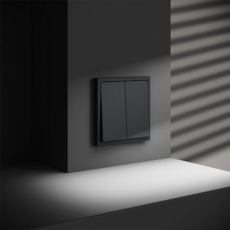 Проходной переключатель встраиваемый VOLTUM S70 двухклавишный (графит) VLS020307