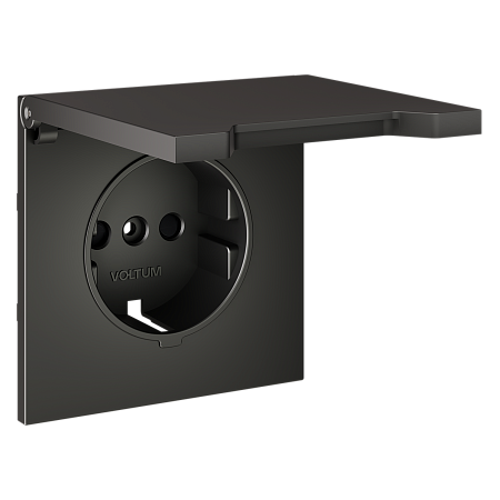 Накладка для розетки с заземлением, защитными шторками и крышкой Voltum S70 (титан) VLS000806