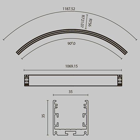 Радиусный профиль 35x35 Ø1500мм внутренний 1/4 круга Maytoni ALM-3535R-B-IN-90°-1.5M Радиусный профиль 35x35 Ø1500мм внутренний 1/4 круга Maytoni ALM-3535R-B-IN-90°-1.5M