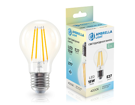 Лампа филаментная A60 15W E27 4000K Ambrella light 601514