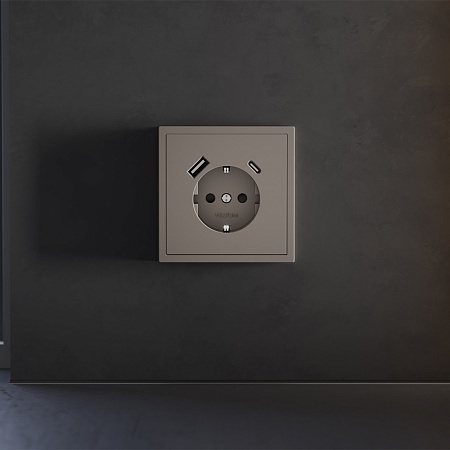 Накладка для розетки с заземлением и защитными шторками, с USB A+C Voltum S70 (капучино) VLS001014 Накладка для розетки с заземлением и защитными шторками, с USB A+C Voltum S70 (капучино) VLS001014