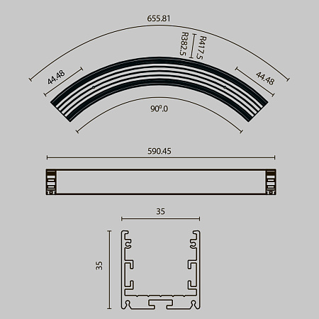 Радиусный профиль 35x35 Ø800мм 1/4 круга Maytoni ALM-3535R-B-D-90°-0.8M