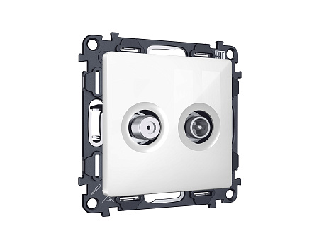 Комплект механизма розетки TV оконечной + SAT ALFA MA113310 Белый глянец 5-862MHz 3.5dB/950-2150MHz 3.5dB MA MA113310