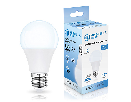 Лампа светодиодная A60 20W E27 6400K Ambrella light A60 602006