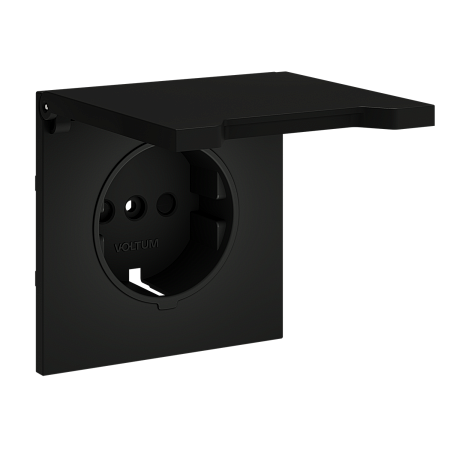 Накладка для розетки с заземлением, защитными шторками и крышкой Voltum S70 (черный матовый) VLS000808