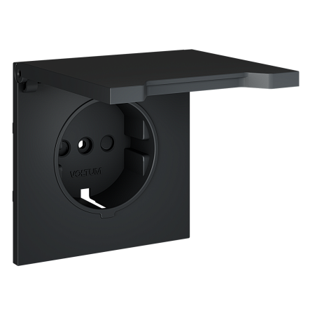 Накладка для розетки с заземлением, защитными шторками и крышкой Voltum S70 (графит) VLS000807