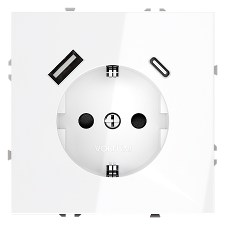 Розетка встраиваемая VOLTUM S70 с заземлением и защитными шторками, с USB, A+С, (белый глянцевы VLS040501 Розетка встраиваемая VOLTUM S70 с заземлением и защитными шторками, с USB, A+С, (белый глянцевы VLS040501