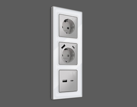 Лицевая панель для электрической розетки с заземлением со шторками 2USB A+C QUANT Ambrella Volt ALFA AP4100
