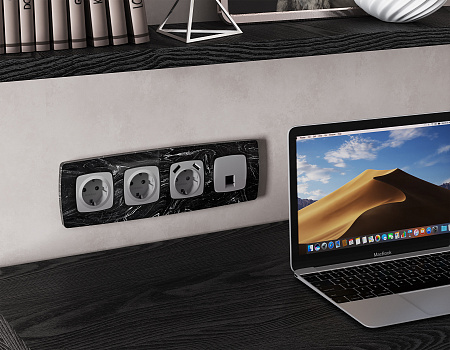 Комплект механизма компьютерной розетки RJ-45 (8P8C) CAT6A экранированной с защитной шторкой Omega MO512005