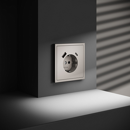 Розетка встраиваемая VOLTUM S70 с заземлением и защитными шторками, с USB, A+С, (кашемир) VLS040503
