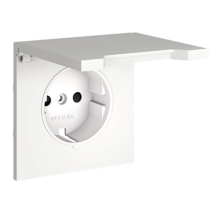 Накладка для розетки с заземлением, защитными шторками и крышкой Voltum S70 (белый матовый) VLS000802