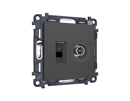 Комплект механизма розетки компьютерной + TV оконечной RJ-45 (8P8C) CAT6/50-870 MHz 1dB с автоматической защитной шторкой Ambrella Volt Alfa MA912510