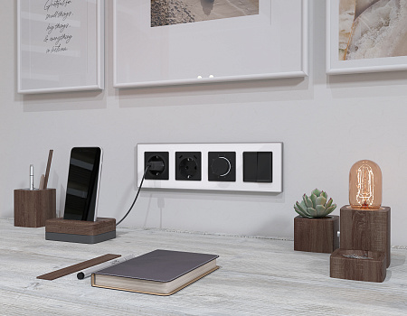 Комплект механизма электрической розетки 2USB С+C 20W (быстрая зарядка) с/з на винтовых зажимах 16A-250V Ambrella Volt Alfa MA810510