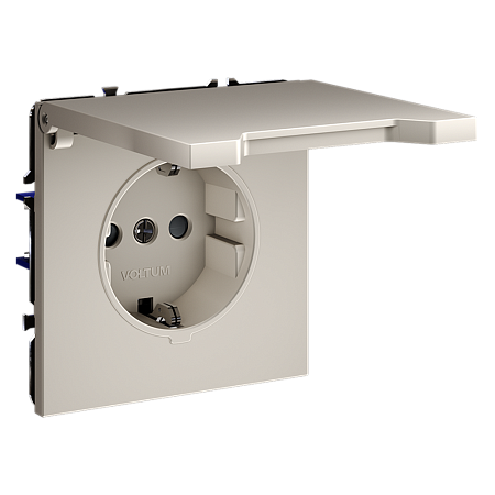 Розетка встраиваемая VOLTUM S70 с заземлением, защитными шторками и крышкой (кашемир) VLS040303