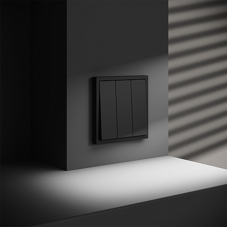 Выключатель встраиваемый VOLTUM S70 трехклавишный (черный матовый) VLS030108